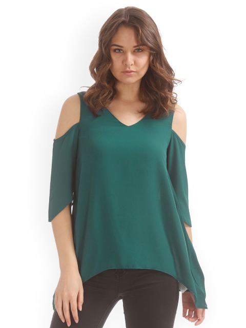 

ELLE Women Green Solid Styled Back Top