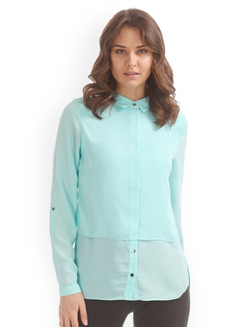 

ELLE Women Blue Solid Shirt Style Top