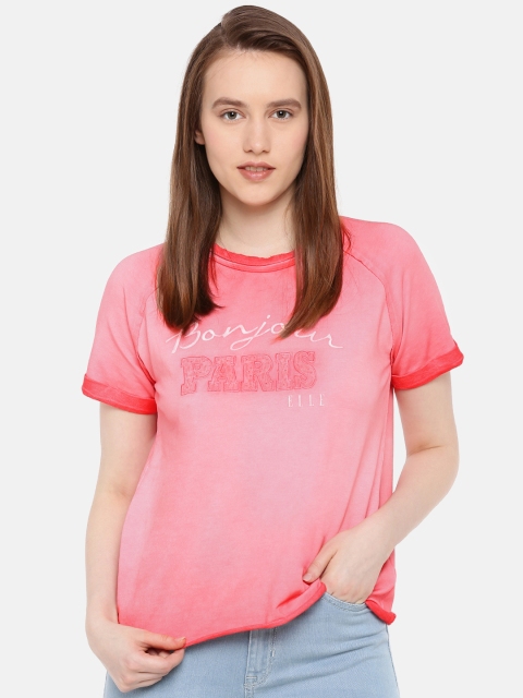 

ELLE Women Pink Printed Round Neck T-shirt