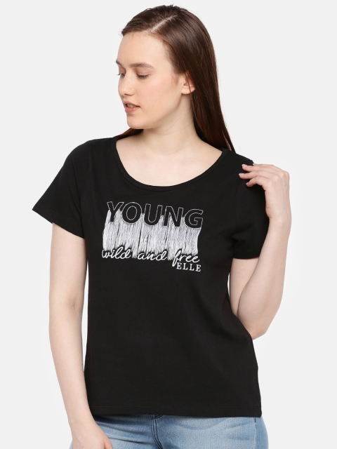 

ELLE Women Black Printed T-shirt