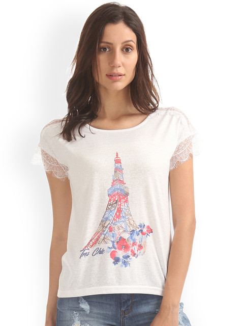 

Elle Women Off-White Printed Embellished Top