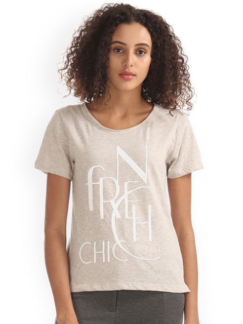 

ELLE Women Beige Embellished Round Neck T-shirt