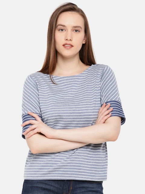 

Elle Women Navy Blue Striped Styled Back Top