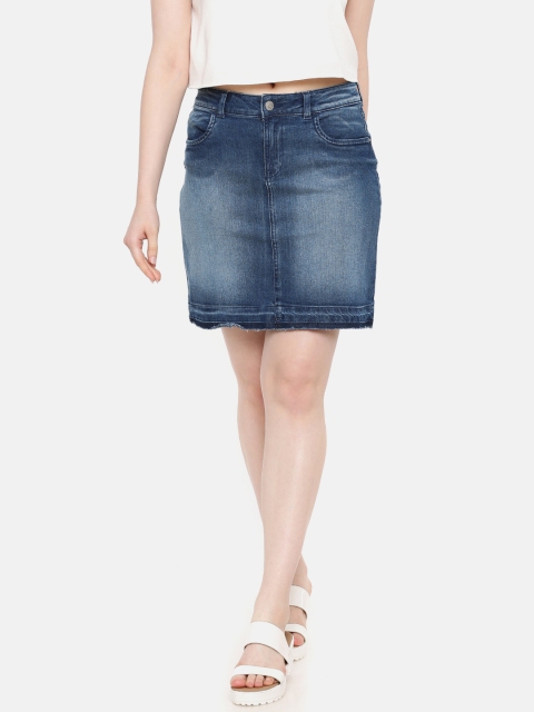 

ELLE Women Blue Washed Denim Pencil Skirt