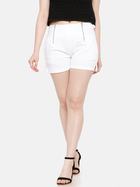 

ELLE Women White Solid Slim Fit Regular Shorts