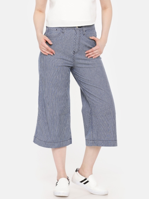 

Elle Women Blue & Off-White Loose Fit Striped Culottes