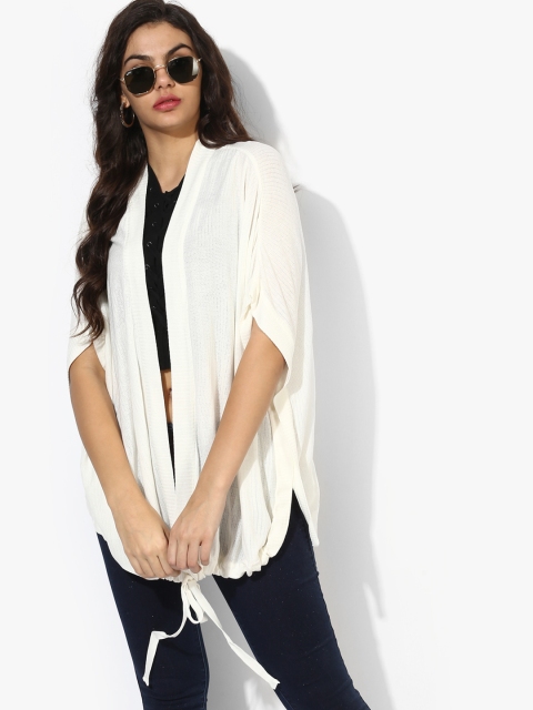 

ELLE Off-White Solid Tie-Up Shrug