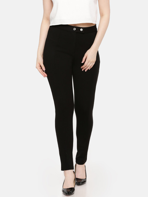 

Elle Women Black Pencil Slim Fit Solid Trousers