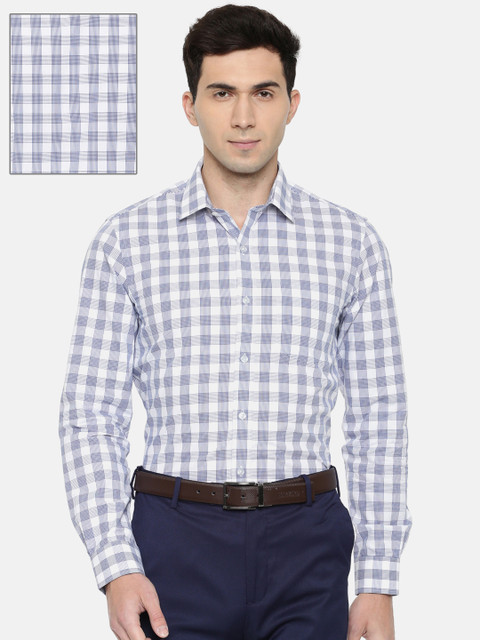 

Arrow Men White & Blue Slim Fit Checked Formal Shirt