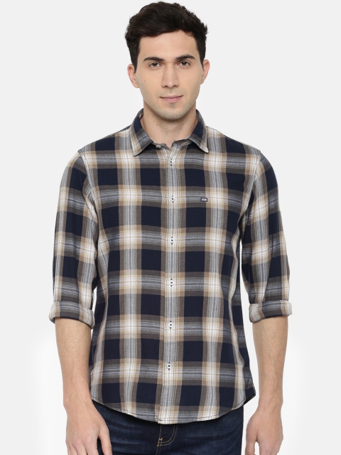 

Arrow Sport Men Navy Blue & Beige Slim Fit Checked Casual Shirt