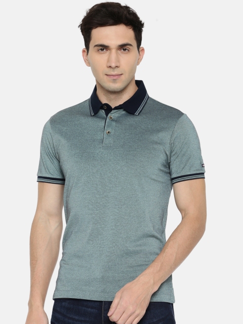 

Arrow Sport Men Sea Green & Navy Solid Polo Collar T-shirt