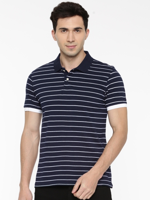 

Arrow Sport Men Navy & White Striped Polo T-shirt, Navy blue