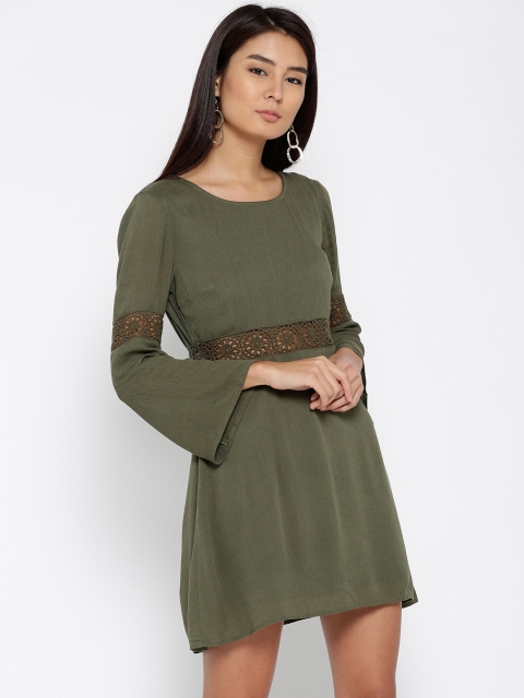 

ONLY Women Olive Green Solid A-Line Dress