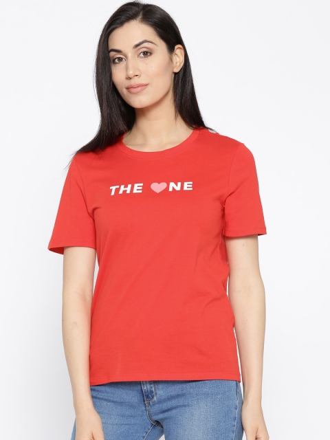 

ONLY Women Red Solid Round Neck T-shirt
