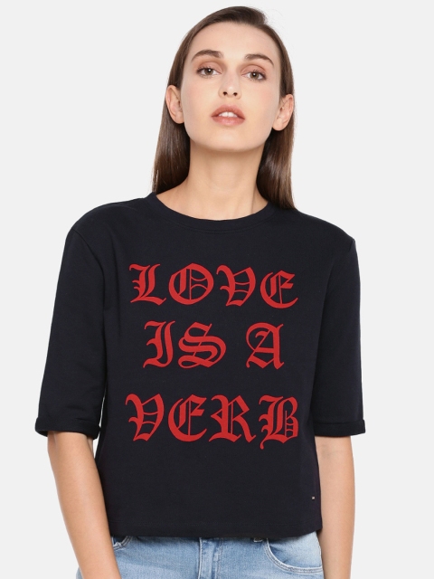 

ONLY Women Navy Printed Round Neck T-shirt, Navy blue