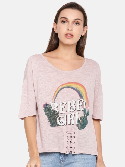 

ONLY Women Mauve Printed Round Neck T-shirt