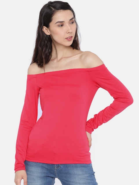 

ONLY Women Pink Solid Bardot Top