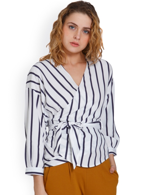 

ONLY Women White Striped Wrap Top