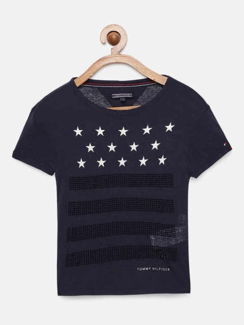 

Tommy Hilfiger Girls Blue Printed Regular Fit T-shirt