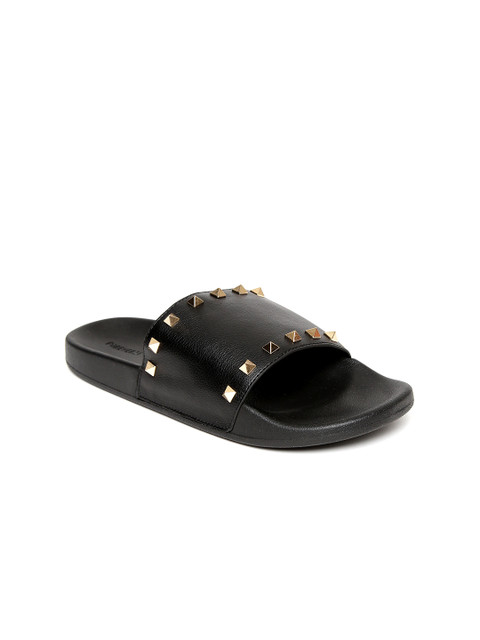 

FOREVER 21 Women Black Solid Embellished Open Toe Flats