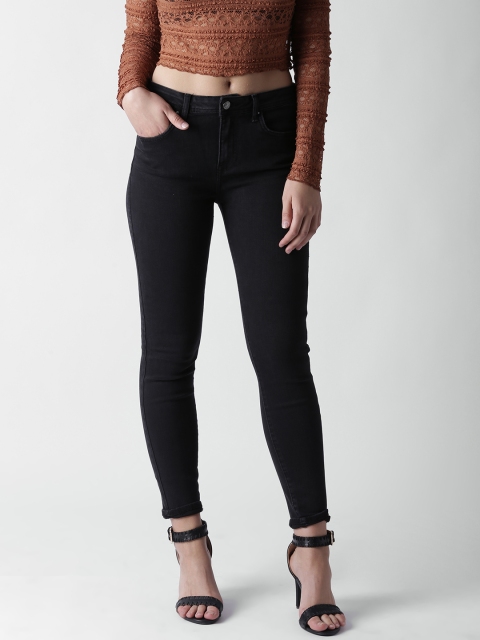 

FOREVER 21 Women Black Regular Fit Mid-Rise Clean Look Stretchable Jeans