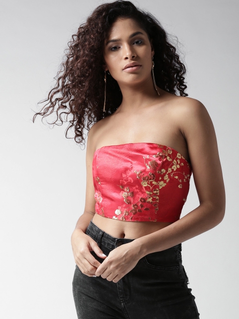 

FOREVER 21 Women Red Woven Design Crop Tube Top