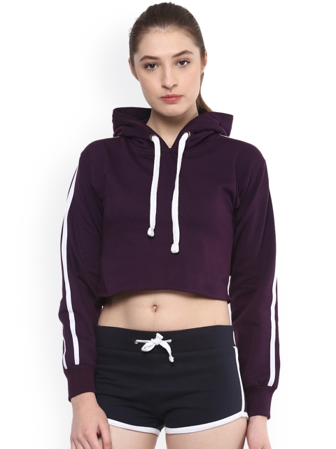 

GRIFFEL Women Purple Solid Hooded Sweatshirt