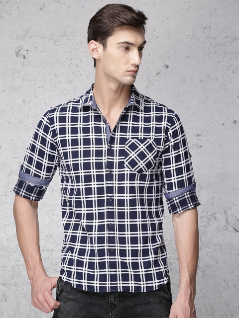 

Ecko Unltd Men Navy Blue & White Slim Fit Checked Casual Shirt