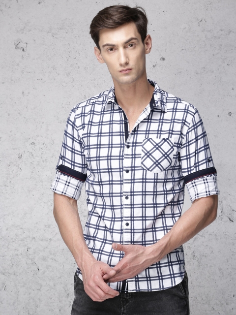 

Ecko Unltd Men White & Navy Blue Slim Fit Checked Casual Shirt