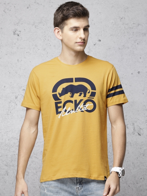 

Ecko Unltd Men Mustard Yellow Printed Round Neck T-shirt