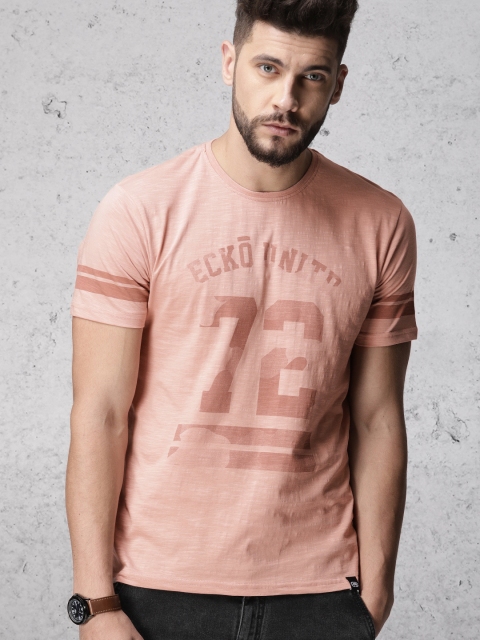 

Ecko Unltd Men Peach-Coloured Printed Round Neck T-shirt