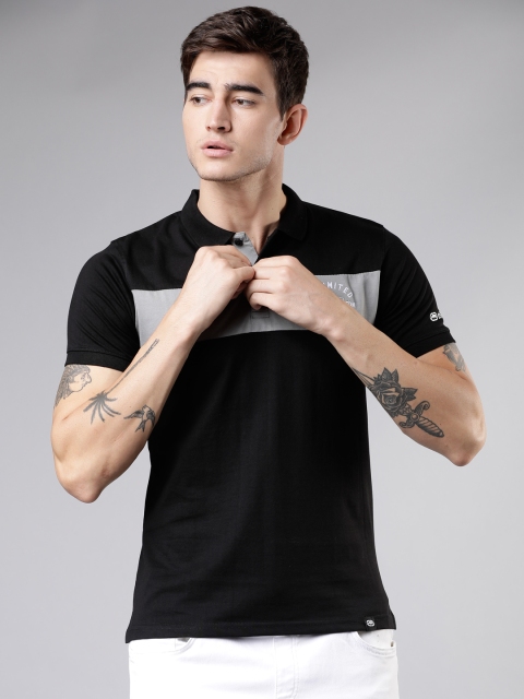 

Ecko Unltd Men Black & Grey Solid Slim Fit Polo Collar T-shirt