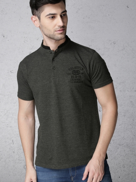 

Ecko Unltd Men Charcoal Grey Solid Mandarin Collar T-shirt