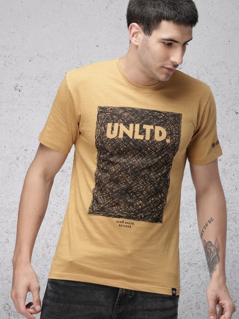 

Ecko Unltd Men Mustard Yellow Printed Slim Fit Round Neck T-shirt