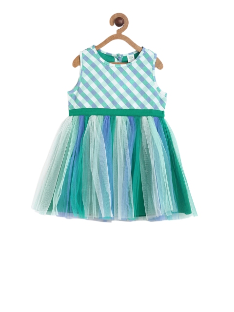 

MINI KLUB Girls Green Checked A-Line Dress