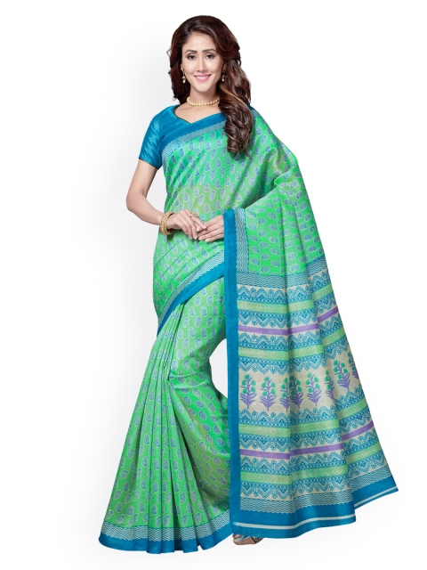 

Saree Swarg Green Art Silk Printed Bhagalpuri Saree
