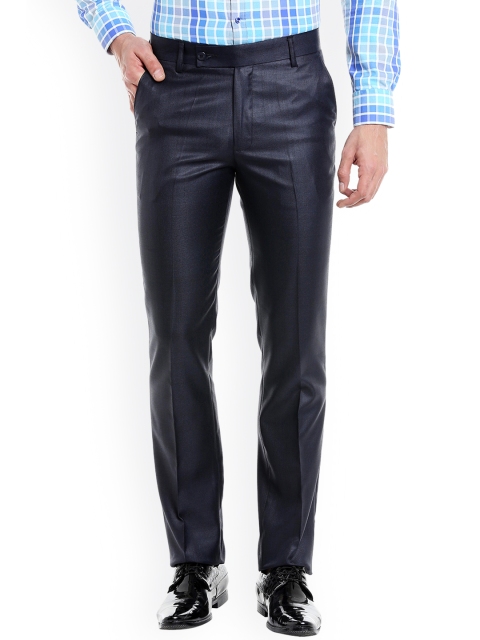 

Solemio Men Blue Slim Fit Solid Formal Trousers