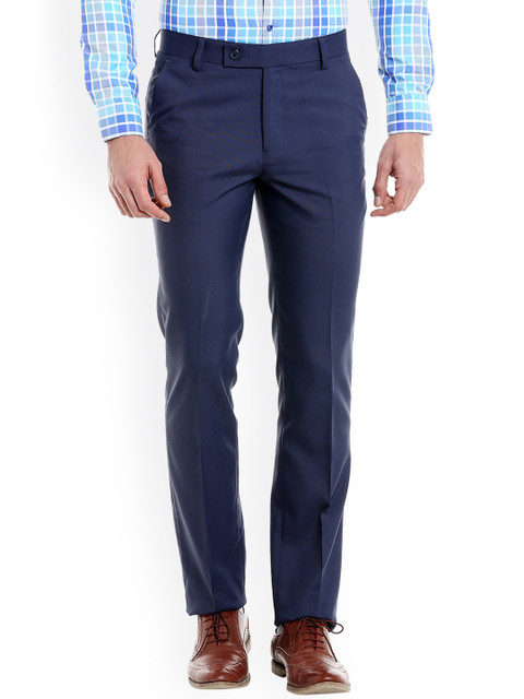 

Solemio Men Navy Blue Slim Fit Solid Formal Trousers