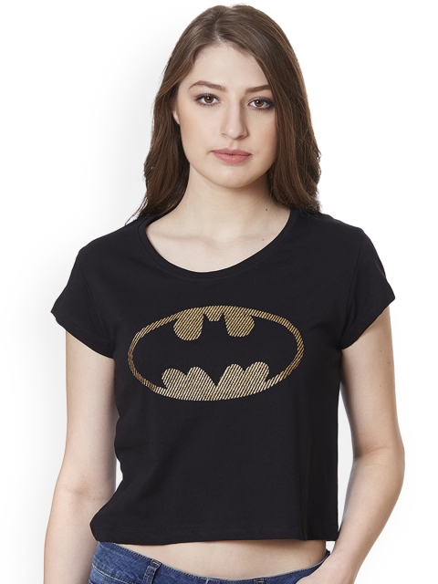 

Free Authority Women Black Batman Printed Pure Cotton T-shirt