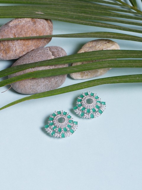 

ADORN by Nikita Ladiwala Silver-Toned & Green Dome Shaped Studs