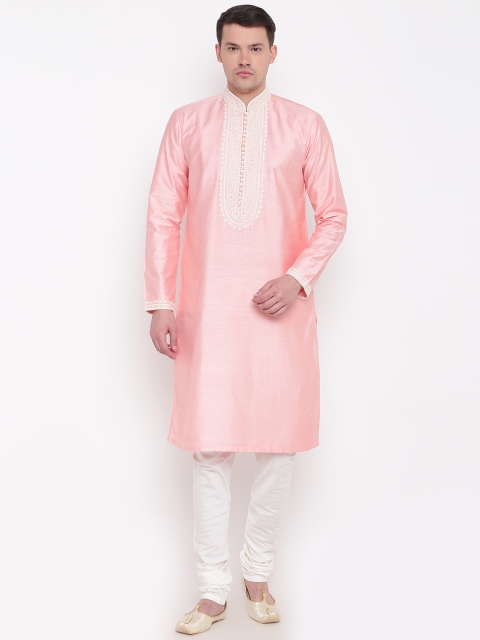 

Manu Men Pink & Off-White Solid Kurta with Pyjamas