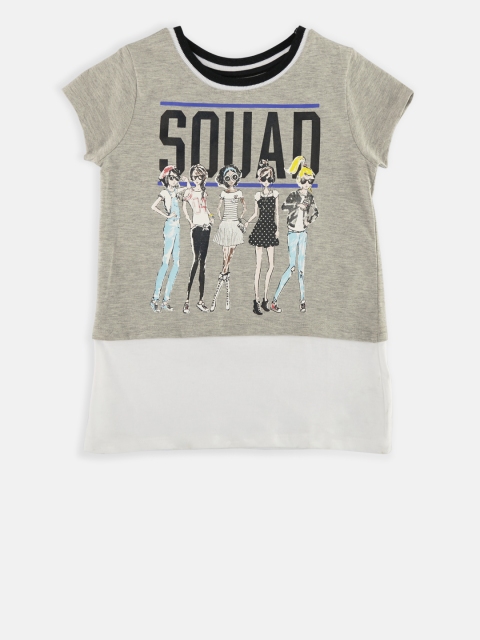 

POPPERS by Pantaloons Girls Grey Printed Round Neck T-shirt