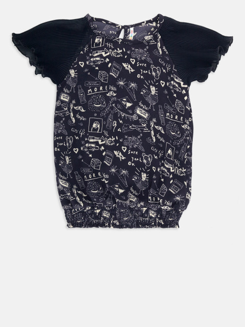 

POPPERS by Pantaloons Girls Navy Quirky Print Top, Navy blue