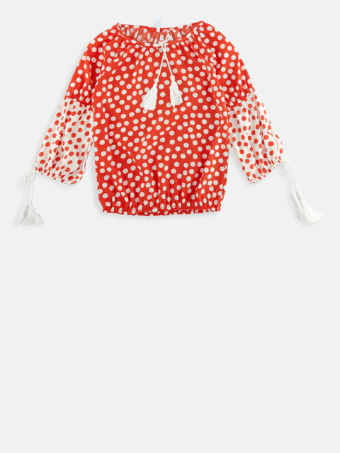 

POPPERS by Pantaloons Girls Coral Red Printed Blouson Top