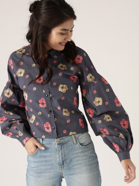 

United Colors of Benetton Women Navy & Pink Regular Fit Printed Casual Shirt, Navy blue