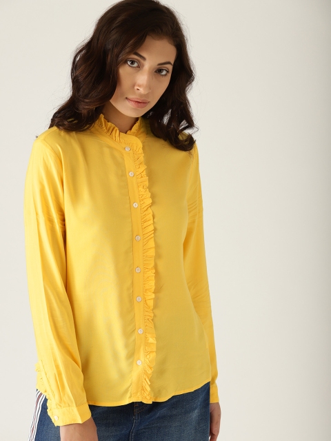 

United Colors of Benetton Women Yellow Ruffled Solid Casual Shirt