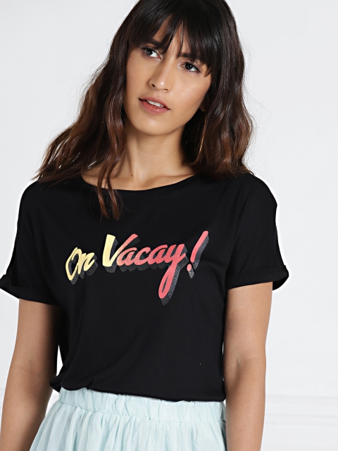 

all about you from Deepika Padukone Women Black Printed Round Neck T-shirt