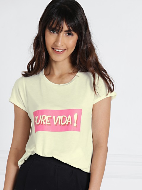 

all about you Women Cream-Coloured Printed Round Neck T-shirt