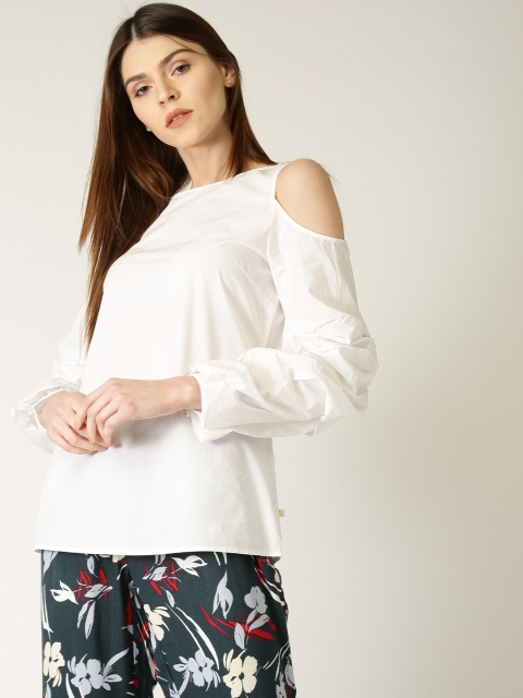 

United Colors of Benetton Women White Solid Pure Cotton Top