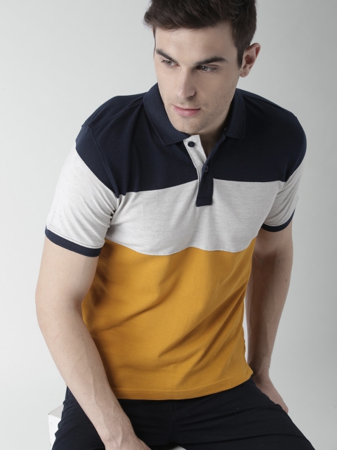 

Mast & Harbour Men Navy Blue Colourblocked Polo Collar T-shirt